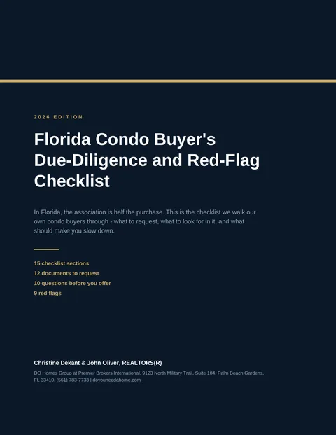 Cover of the Florida Condo Buyer’s Due-Diligence and Red-Flag Checklist, 2026 Edition, prepared by Christine Dekant and John Oliver of DO Homes Group