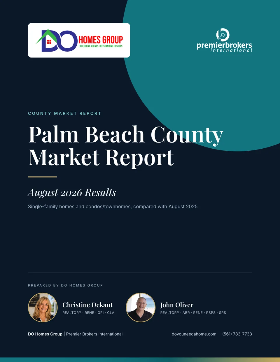 Cover of the Palm Beach County Market Report, August 2026, prepared by Christine Dekant and John Oliver of DO Homes Group